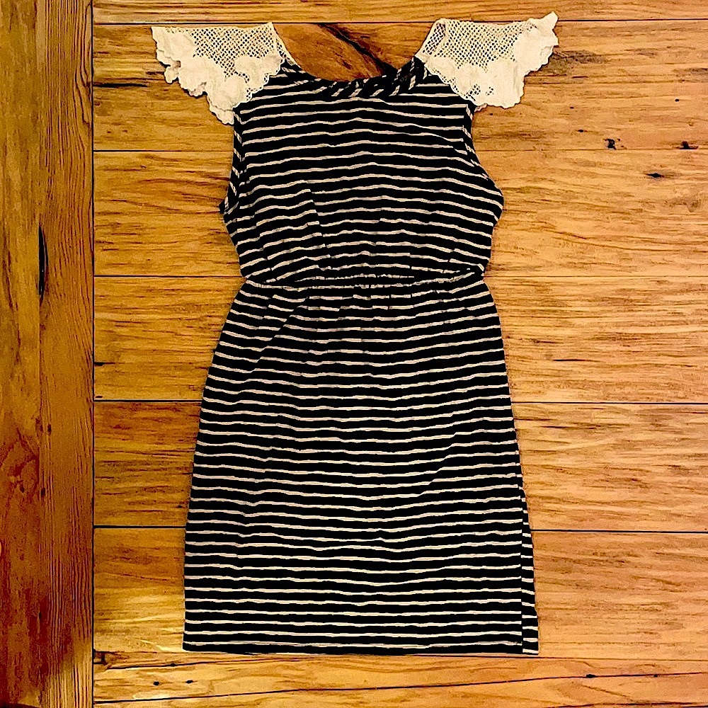 Everly Striped Dress with Crocheted Shoulders